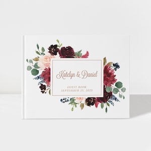 Hochzeits-Gästebuch | Aquarell Blumen | Kastanienbraun und Roségold | 50 Blatt Papier | Entwurf: A076