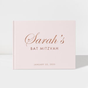Libro de visitas personalizado para Bat Mitzvah, tapa dura con lámina de oro rosa, libro de firmas judío personalizado