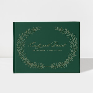 Wedding Guest Book | Emerald Green and Gold | 50 Sheets of Paper | Color Choices Available | Design: A040