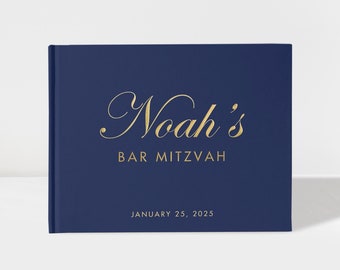 Bar Mitzvah Guest Book Personalized, Navy Blue and Gold Foil Photobooth Album