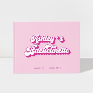 Pink Retro Bachelorette Trip Guest Book, Disco Bride Bridal Shower Photo Album, Color Options