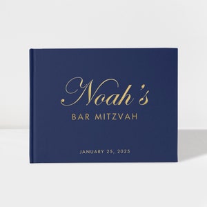 Bar Mitzvah Guest Book | Bat Mitzvah Sign in Book | Navy and Gold Foil | 50 Sheets of Paper | Color Choices Available | SKU: BM002