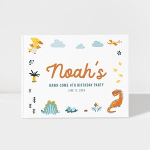 Dinosaur Kid Birthday Party Guest Book Personalized, Custom Keepsake Book, BB009