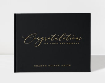 Retirement Guest Book | Party Decor | Retirement Gifts | Black and Gold Foil | 50 Sheets of Paper | Color Choices Available | Design: RE001