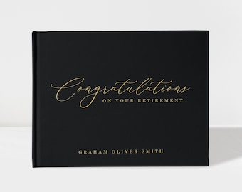 Retirement Guest Book | Party Decor | Retirement Gifts | Black and Gold Foil | 50 Sheets of Paper | Color Choices Available | Design: RE001