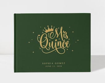 Mis Quince Guest Book | Quinceanera Guest Book | Emerald Green and Gold Foil | 50 Sheets of Paper | Color Choices Available | Design: Q004