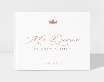 Mis Quince Anos Guest Book | Quinceanera Guest Book | White and Rose Gold Foil | 50 Sheets of Paper | Color Choices Available | Design: Q003