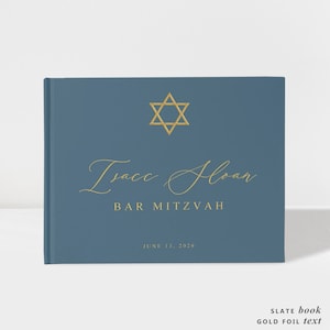 Bar Mitzvah Guest Book | Star of David Guest Book | Slate and Gold Foil | 50 Sheets of Paper | Color Choices Available | SKU: BM005