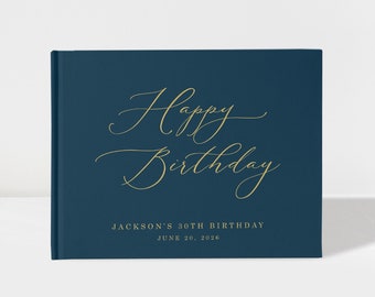 Birthday Party Guest Book | Navy and Gold Foil | 50 Sheets of Paper | Color Choices Available | Design: BB017