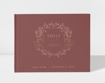 Wedding Guest Book | Custom Wedding Sign In Book | Rosewood and Rose Gold Foil | 50 Sheets of Paper | Color Choices Available | Design: A062