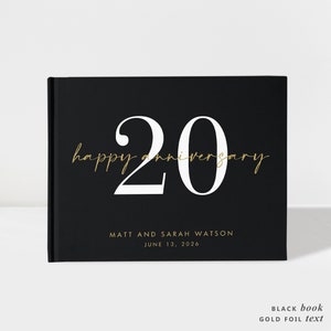 Anniversary Guest Book | Wedding Anniversary Celebration | Black + Gold Foil | 50 Sheets of Paper | Color Choices Available | Design: AN001