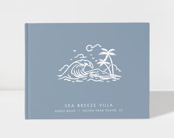 Airbnb Guest Book | Beach Vacation House Book | Dusty Blue and White | 50 Sheets of Paper | Color Choices Available | Design: BNB011