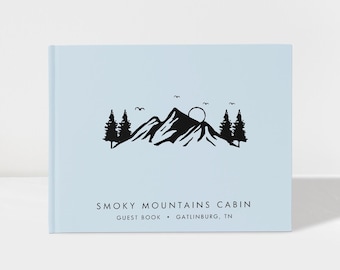 Airbnb Guest Book Personalised | Mountain Cabin Book | Pastel Blue and Black | 50 Sheets of Paper | Color Choices Available | Design: BNB010