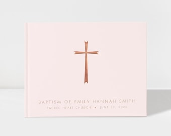 Baptism Guest Book | Baby Christening Guest Book | Pastel Pink and Rose Gold | 50 Sheets of Paper | Color Choices Available | SKU: BC003