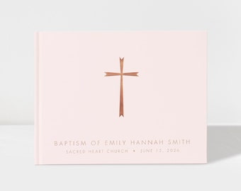 Baptism Guest Book | Baby Christening Guest Book | Pastel Pink and Rose Gold | 50 Sheets of Paper | Color Choices Available | SKU: BC003