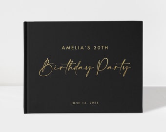 Birthday Party Guest Book | Black and Gold Foil | 50 Sheets of Paper | Color Choices Available | Design: BB004