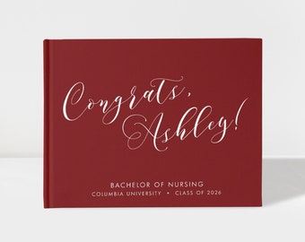 Maroon Graduation Party Guest Book Personalised | College Graduation Party | 50 Sheets of Paper | Color Choices Available | SKU: BG003