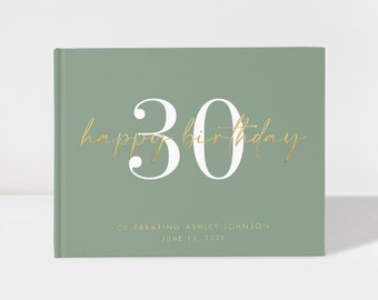 Birthday Guest Book | Photobooth Guest Book | Sage and Gold Foil | 50 Sheets of Paper | Color Choices Available | Design: BB006