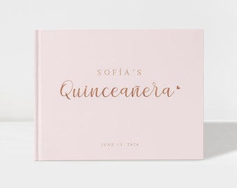 Libro degli ospiti per la Quinceanera / Lamina rosa pastello e oro rosa / 50 fogli di carta / Colori disponibili / Design: Q001