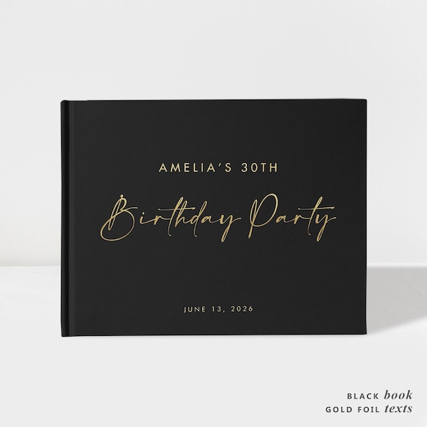 Birthday Party Guest Book | Black and Gold Foil | 50 Sheets of Paper | Color Choices Available | Design: BB004