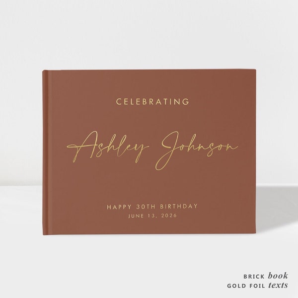 Birthday Guest Book | 30th Birthday Party | Brick and Gold Foil | 50 Sheets of Paper | Color Choices Available | Design: BB005