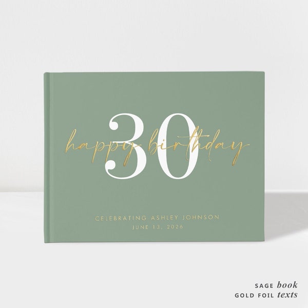 Birthday Guest Book | Photobooth Guest Book | Sage and Gold Foil | 50 Sheets of Paper | Color Choices Available | Design: BB006