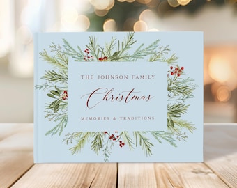 Personalized Blue Christmas Guest Book, Family Holiday Memory Journal Keepsake for Traditions | XMAS006