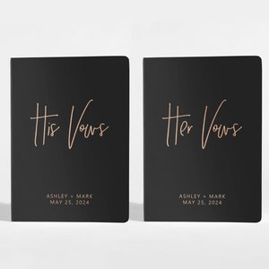 Vow Books Set of 2 Her Vows His Vows Black and Rose Gold Color Choices Available Design: A015 image 1