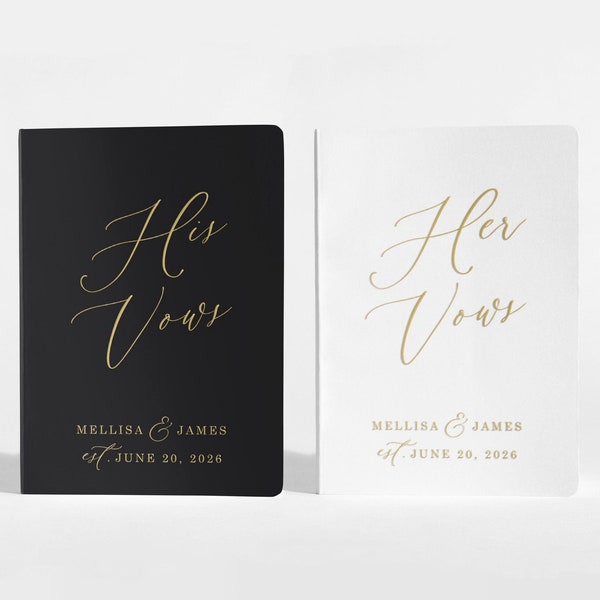 Custom Vow Books His and Hers | Her Vows His Vows | Black, White and Gold Foil | Color Choices Available | Design: A065