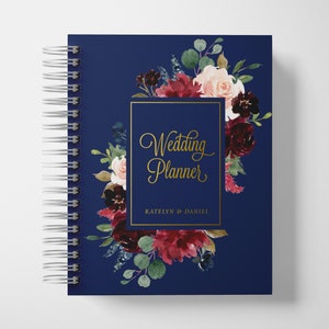 Wedding Planner Book Personalized | Engagement Gifts | Navy and Gold | Color Choices Available | 6 x 9 inches | Design: A026