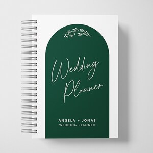 Personalisiertes Hochzeits-Planer-Buch | Bogen Hochzeitspapeterie | Smaragd und Weiß | Farbauswahl verfügbar | 16x23cm | Entwurf: A050