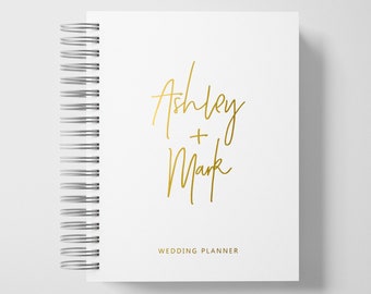 Wedding Planner Book Personalized | Engagement Gifts | White and Gold | Color Choices Available | 6 x 9 inches | Design: A015