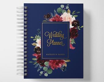 Wedding Planner Book Personalized | Engagement Gifts | Navy and Gold | Color Choices Available | 6 x 9 inches | Design: A026