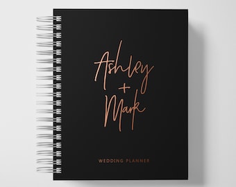 Wedding Planner Book Personalized | Engagement Gifts | Black and Rose Gold | Color Choices Available | 6 x 9 inches | Design: A015
