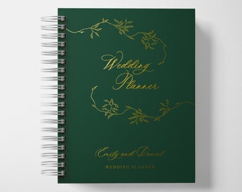 Wedding Planner Book Personalized | Engagement Gifts | Emerald Green and Gold | Color Choices Available | 6 x 9 inches | Design: A040