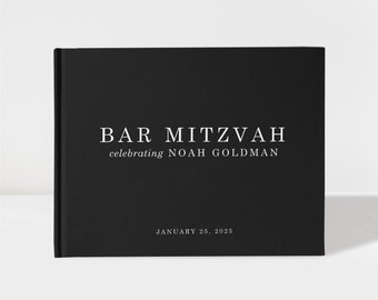 Black Bar Mitzvah Guest Book | Bat Mitzvah Sign in Book | Black and White | 50 Sheets of Paper | Color Choices Available | SKU: BM003