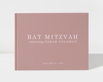 Pink Bat Mitzvah Guest Book | Bar Mitzvah Sign in Book | Mauve and White | 50 Sheets of Paper | Color Choices Available | SKU: BM003