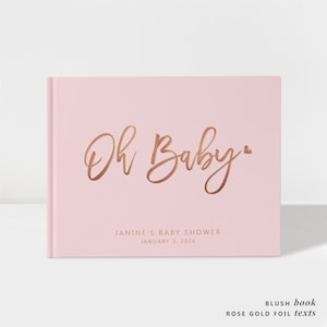Baby Shower Guest Book | Oh Baby | Blush and Rose Gold | Shower Decorations | 50 Sheets of Paper | Color Choices Available | Design: BBS005