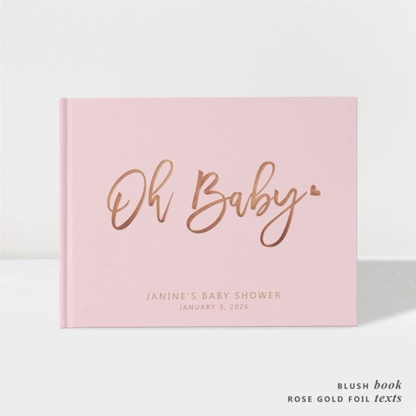 Baby Shower Guest Book | Oh Baby | Blush and Rose Gold | Shower Decorations | 50 Sheets of Paper | Color Choices Available | Design: BBS005