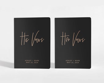 Vow Books Set of 2 | Her Vows His Vows | Black and Rose Gold | Color Choices Available | Design: A015