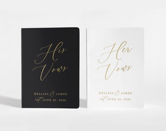 Custom Vow Books His and Hers | Her Vows His Vows | Black, White and Gold Foil | Color Choices Available | Design: A065