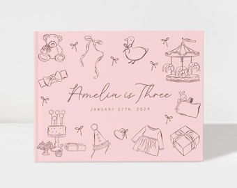 Personalized Girl Birthday Guest Book, Custom Photo Memory Album, Illustrated Childhood Keepsake Scrapbook, BB032