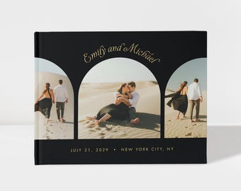 Black Elegant Wedding Guest Book with Custom Photos, Personalized Engagement Party Sign In Book