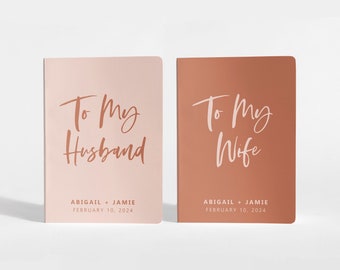 Personalized Vow Books Set of 2 | To My Husband | To My Wife | Pastel Peach and Terracotta | Color Choices Available | Design: A051