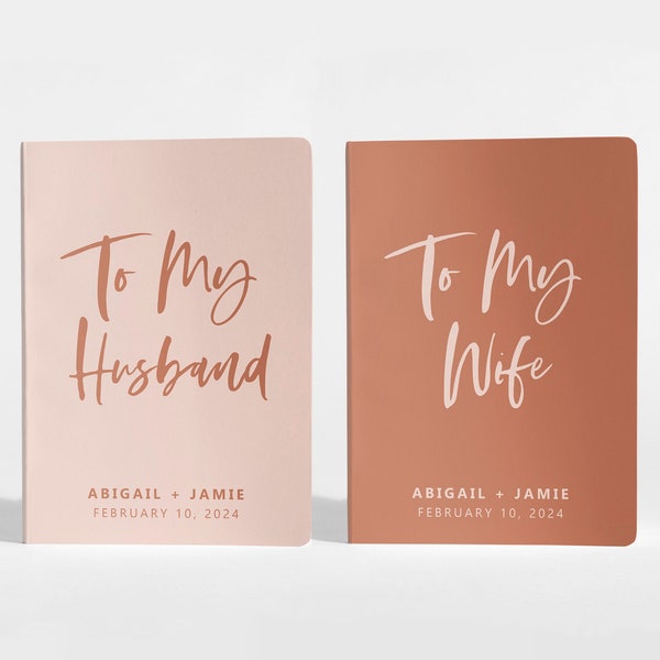 Personalized Vow Books Set of 2 | To My Husband | To My Wife | Pastel Peach and Terracotta | Color Choices Available | Design: A051