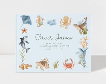 Under the Sea Baby Shower Guest Book Personalized, Custom Marine Ocean Theme Party Scrapbook