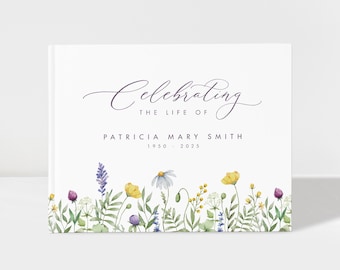 Memeorial Guest Book Personalized, Wildflower Garden Celebration of Life Memory Book for Funeral