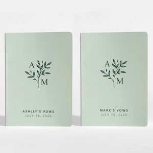 Vow Books Set of 2 | His and Her Vow Books | Greenery Vow Books | Mint and Emerald Green | Color Choices Available | Design: A057