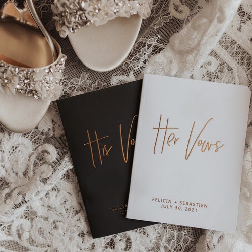 Vow Books Set of 2 | Her Vows His Vows | Black and White Vow Booklets | Color Choices Available | Design: A015