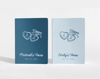 Personalized Wedding Vow Books with Heart Lockets, His and Hers Keepsakes Vows Boooklet